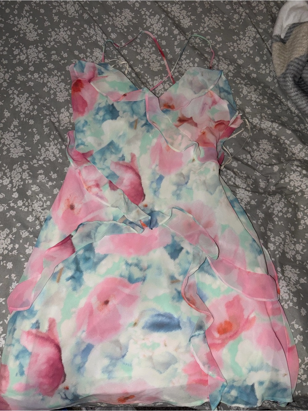 Watercolor Floral Ruffled Dress Zara